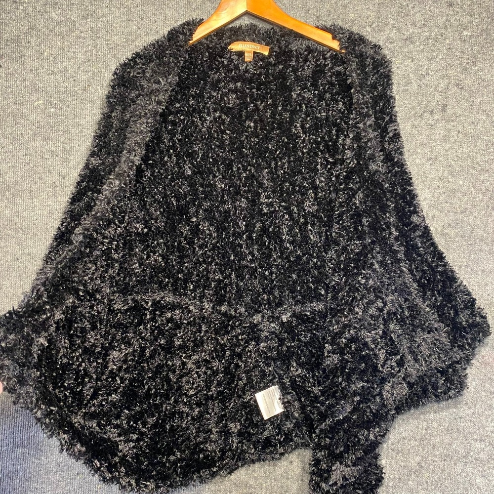 Ellen Tracy Black Fuzzy Eyelash Knit Cardigan Sweater Short Sleeve Womens M/L - Picture 5 of 6
